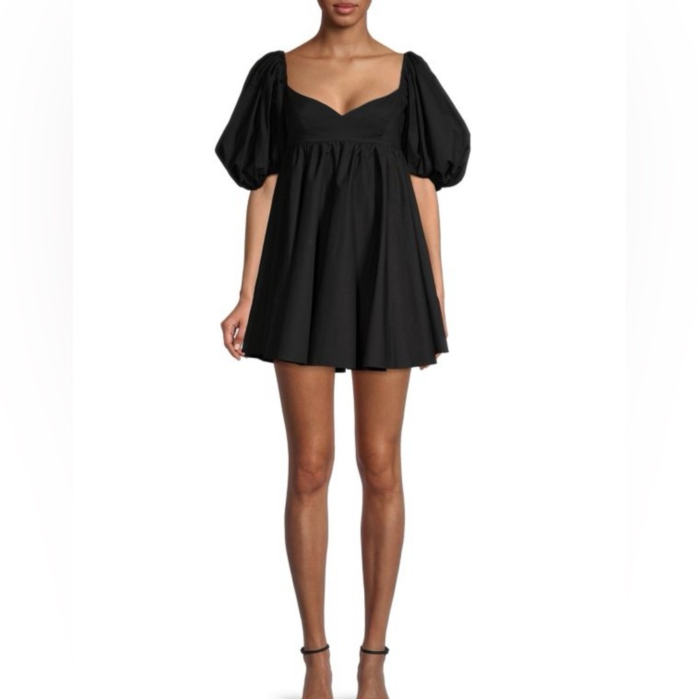 Caroline Constas Black Puff Sleeve Babydoll Mini Dress